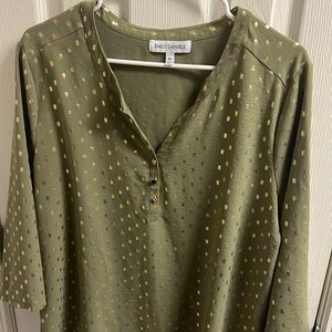 Emily Daniels XL green and gold blouse